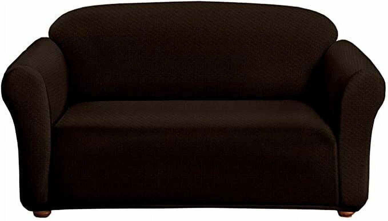 Milan Furniture Slipcover Fitted Protector Couch Cover Jacquard Soft Stretch Non Slip Fabric, Loveseat, Chocolate