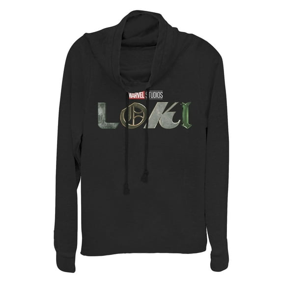 Junior's Marvel: Loki Official Logo  Cowl Neck Sweatshirt