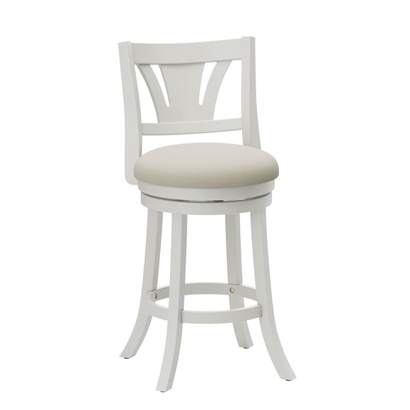 AFO 26" Swivel Counter Height Bar Stools, Solid Wood Frame with Back, 360° Silent Swivel, Upholstered Cushion Seat, White