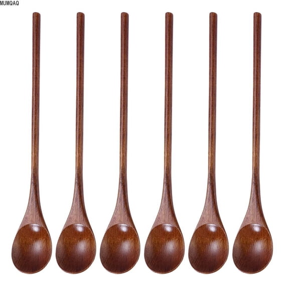 MUMQAQ 6-Piece Round Handle Wooden Honey Spoons Set, Light Brown, Traditional Design for Stirring and Serving