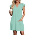 thumbnail image 5 of Dolkfu 1/4 Sleeve Women'S Dresses Refined V-Neck Green Mini A-Line Dresses Solid Modern Romance Relaxed Fit Dresses Mint Green,Xl, 5 of 6