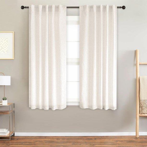 Lino Cortinas Blackout 100% Opacas, Bolsillo para Barra/Pestaña Trasera, para Recámara y Ventana de Sala, 2 Paneles (Crema, 106.6 x 160 cm)