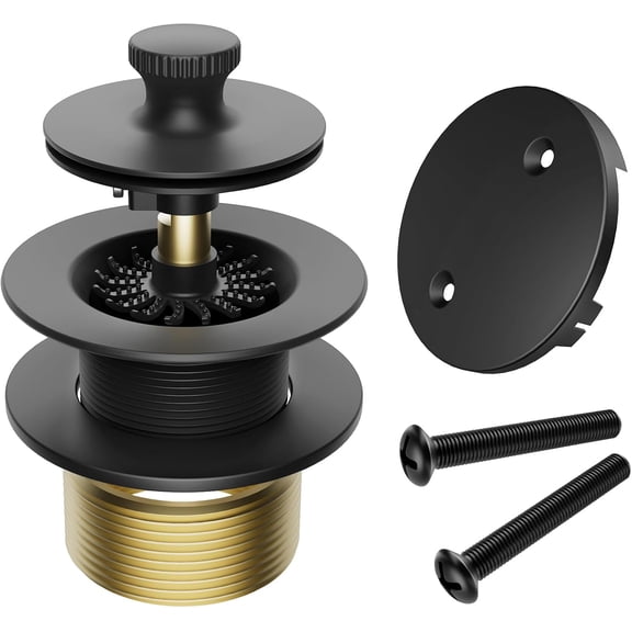 Matte Black Tub Drain Stopper Bathtub Drain, Hair Catcher and Two-Hole Overflow Faceplate,11.5/16 UNC Bathtub Drain, Premium Brass Lift and Turn Twist Tub Drains Replacement Trim Kit,Tub Stopper