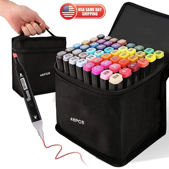 48 Colors Alcohol Brush Marker Set Dual Tips Blender Brush & Fine Artist Pen
