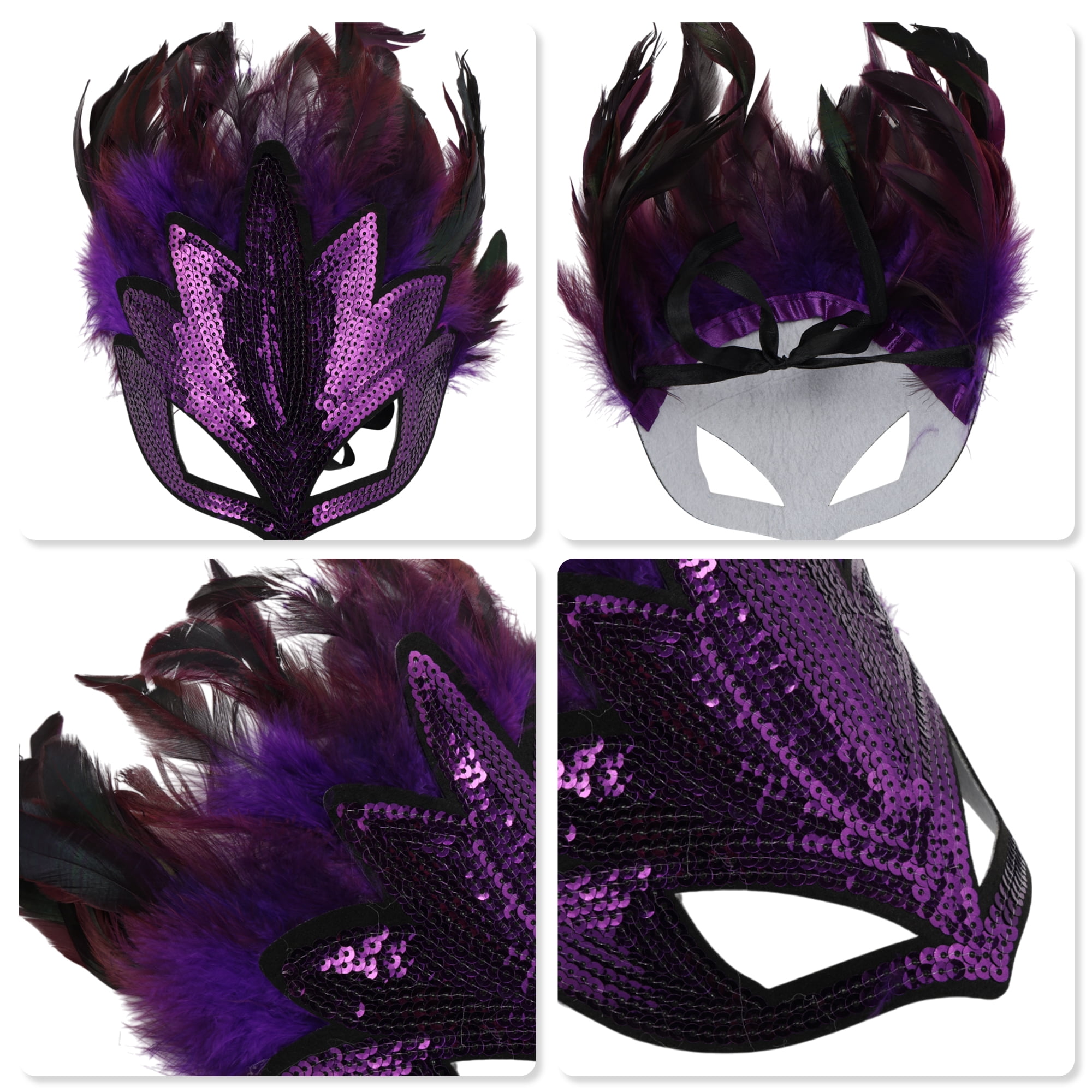 Unique Bargains 1 Pack Elegant Sequined Feathers Party Mask Purple