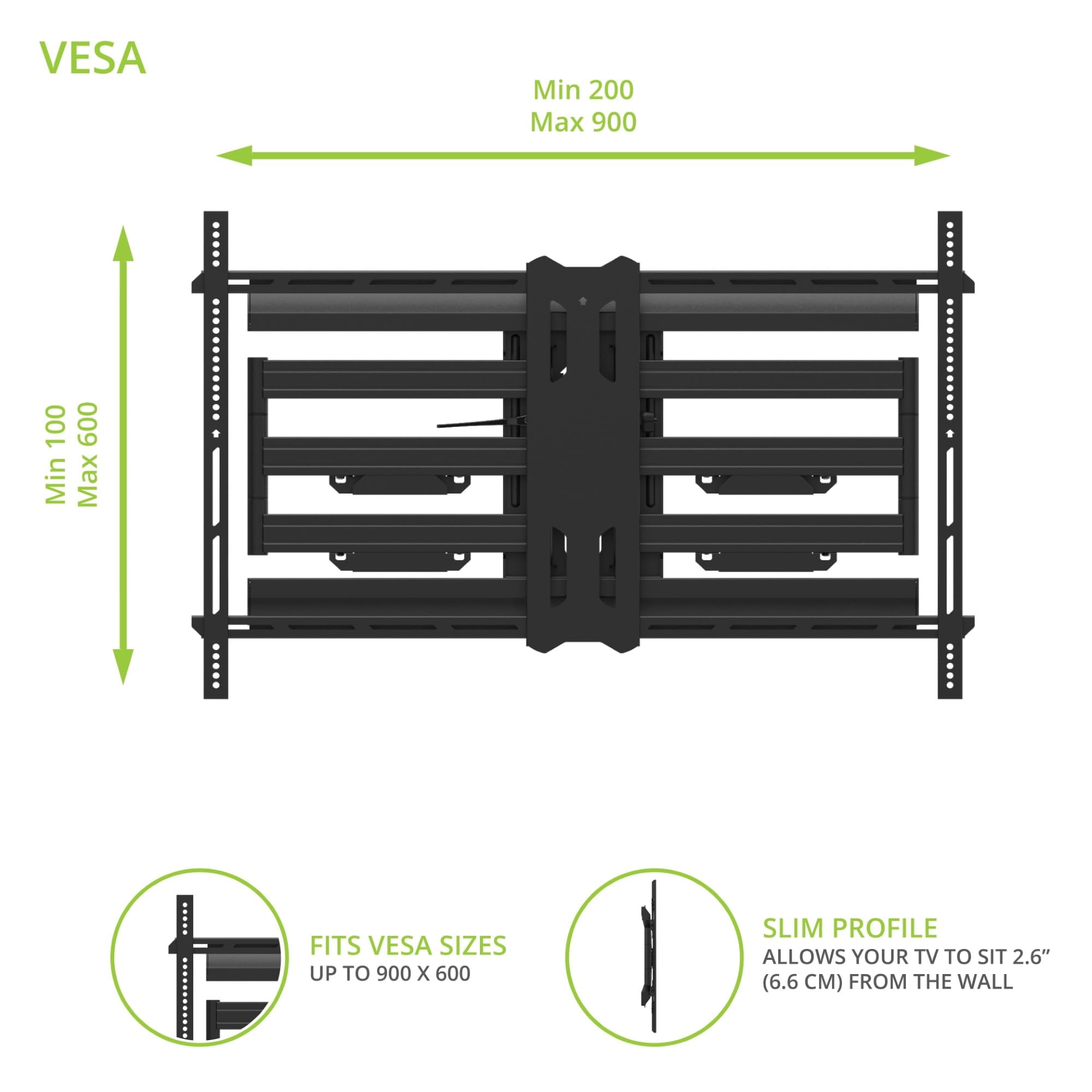 Kanto PMX800 Pro Series Full Motion Articulating TV Wall Mount for 55" - 120" TVs | Adjustable Horizontal Offset | Integrated Cable Management | Toolless Tilt | Extra Large Screen Support
