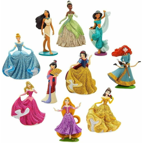 Princess Disney Deluxe Figure Play Set of 10 Figurines with Glitter Accent NEW
