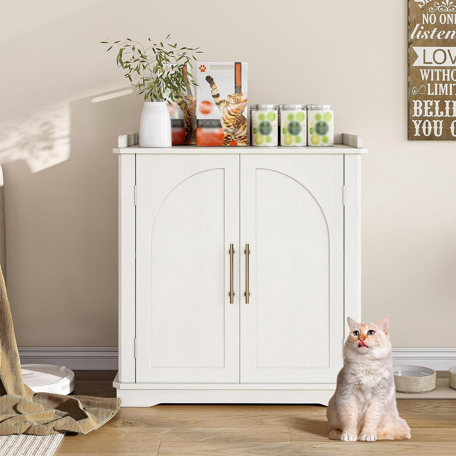 VEANERWOOD 33.5"H Hidden Cat Litter Box Enclosure Furniture Multi-Functional Cat Litter Box Washroom with Removable Dividers for Bedrooms, Living Room, Hallway