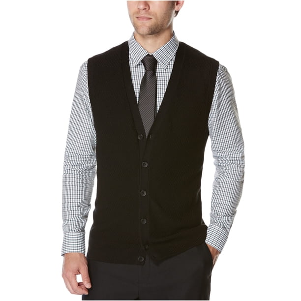 Perry Ellis Chaleco de suéter de punto sólido para hombre, negro, XX-Large Perry Ellis Chaleco