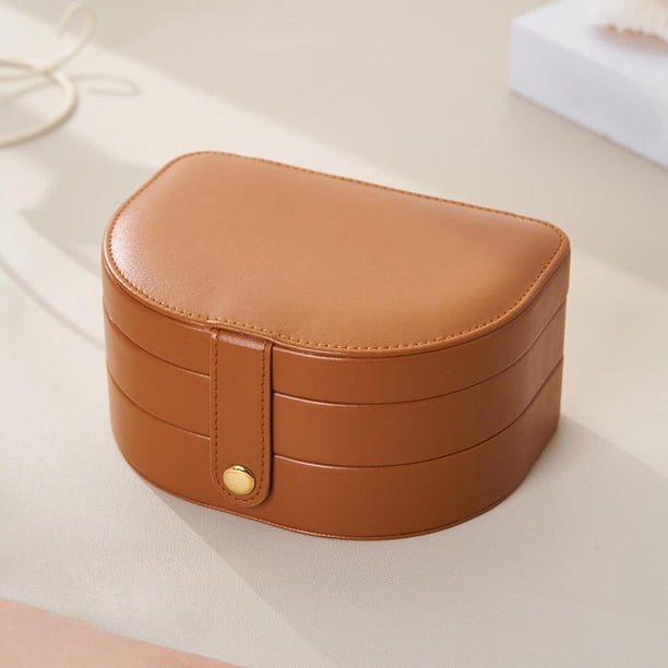 Estuche de viaje para joyas, joyero, caja de almacenamiento de joyas, organizador de joyas, estuche de almacenamiento para pulseras, dijes, broches y Marrón