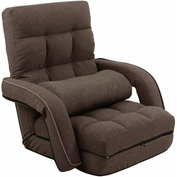 FLOGUOR 42-Position Adjustable Floor Chair, Chaise Lounge Indoor, Folding Lazy Sofa with Armrests and a Pillow Padded Adults Gaming Chairs for Living Room, Bedroom Factory Price, 8803XM (Brown)