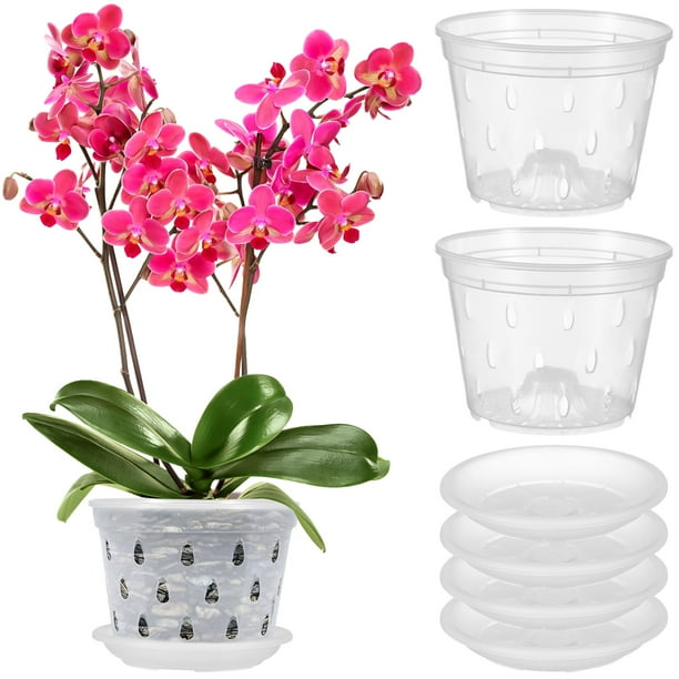 juegos de macetas transparentes para viveros, orquídeas y jardín con orificios de drenaje.