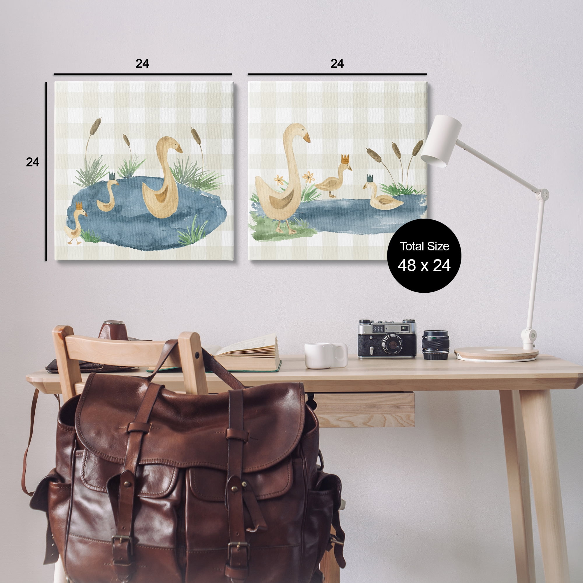 Stupell Industries Swan Family in Pond Landscape & Nature Painting Wrapped Canvas Art Print Wall Art, 24 x 24, Set of 2