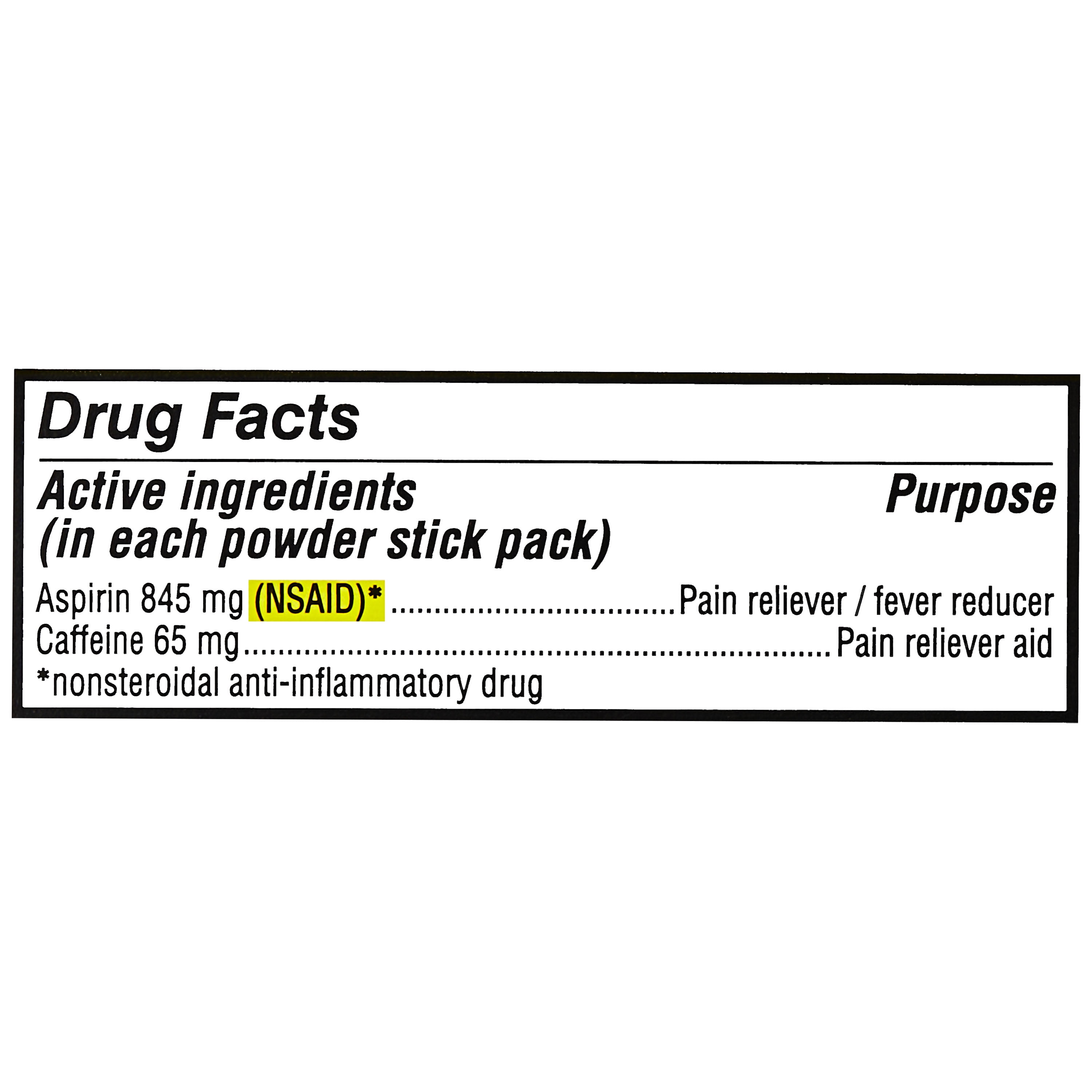Equate Pain Relief Powder Stick Packets, Aspirin and Caffeine, 845 mg/65 mg, 50 Count, Compare to BC® Original Active Ingredients