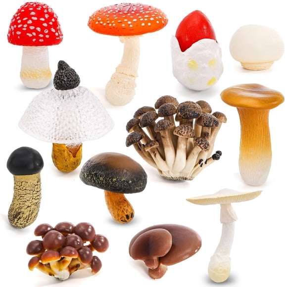 YOUEON Ensemble de 12 Figurines Mini Champignons pour Déco de Jardin, Ornements Mini Champignons Réalistes en PVC, Statues Miniatures Mignonnes pour Jardin Féerique, Cour, Pelouse, Bricolages DIY et Déco Maison