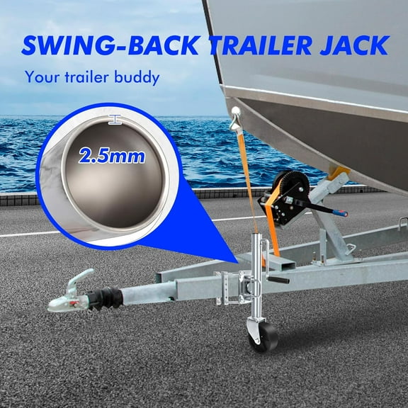 10" Lift Swing Back Trailer Jack with Single Wheel - 1000 lbs Capacity