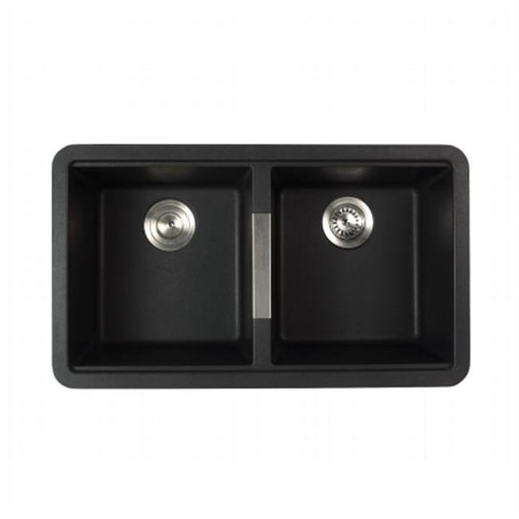 Kraus KGU-434B Undermount 50/50 Double Bowl Granite Kitchen Sink, 32.5-Inch, Black