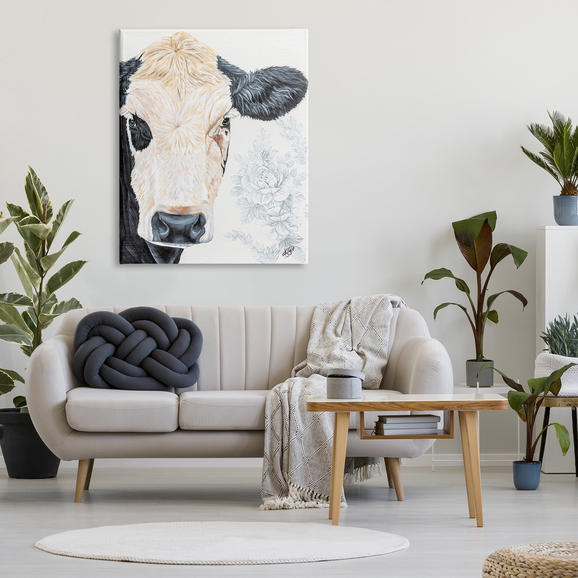 Stupell Floral Cow Farmhouse Rural Portrait Animals & Insects Painting Gallery Wrapped Canvas Print Wall Art