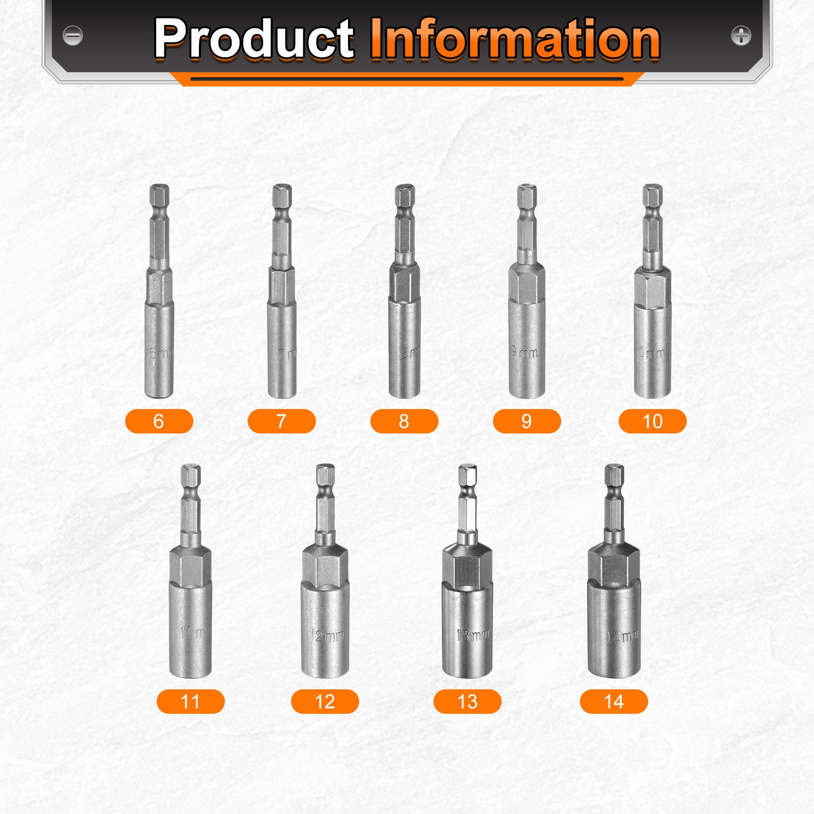 Uxcell 9pcs Hex Nut Driver Drill Bit 6/7/8/9/10/11/12/13/14mm 6-Point Drill Socket 1/4" Hex Shank 80mm Length Nut Setter Quick-Change Nut Impact Driver Bit Set with Bit Holder