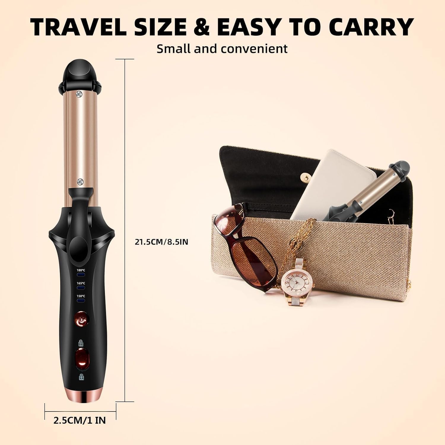 Cordless Auto-Off Curling Iron, USB Rechargeable Ceramic Hair Curler for Travel, Portable & Compact Design with 3 Temperature Settings for On-the-Go Styling