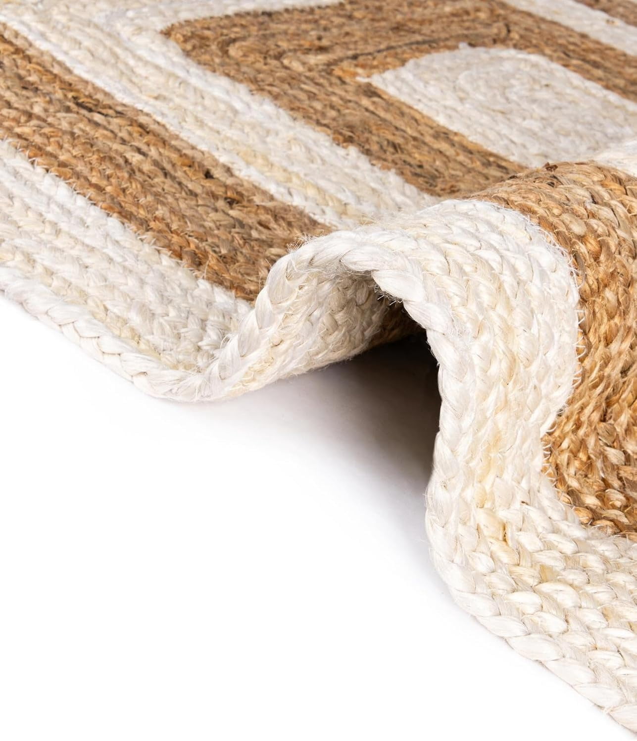 Indian Handmade Braided Inner Natural Jute with White Jute Border Design Area Rug 2 x 8 Feet (61 cm x 244 cm), Home Decor Rugs