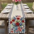 thumbnail image 4 of 4th of July Floral Table Runner 70 Inches, Vintage Roses Blue Plaid Patriotic Bed Runner Dresser Scarves Tabletop for Indoor Outdoor Parties/Ceremony/Banquet, 13" x 70", 4 of 9