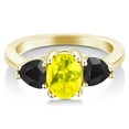 thumbnail image 2 of Gem Stone King 2.28 Ct Oval Canary Mystic Topaz Black Onyx 18K Yellow Gold Plated Silver Ring (Size 5), 2 of 4