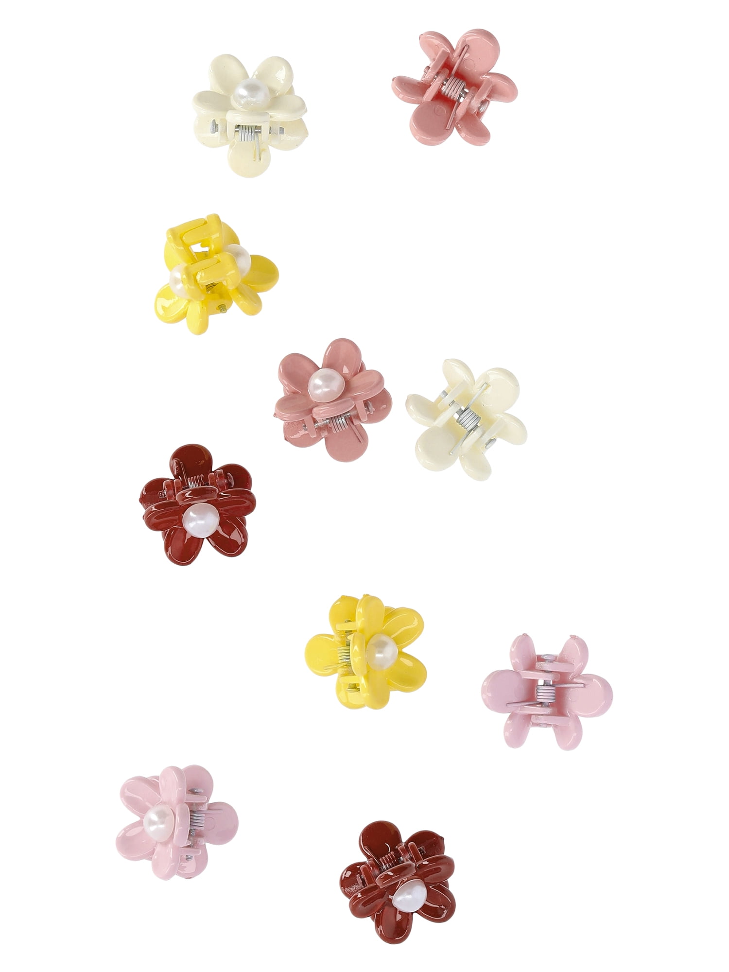 No Boundaries Flower Mini Hair Claw Clips Set, 10-Piece, Women's, Pink Multi
