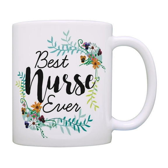 ThisWear Nurse Appreciation Gifts Best Nurse Ever Mug Nurse Floral Nurse Coffee Mug Multi