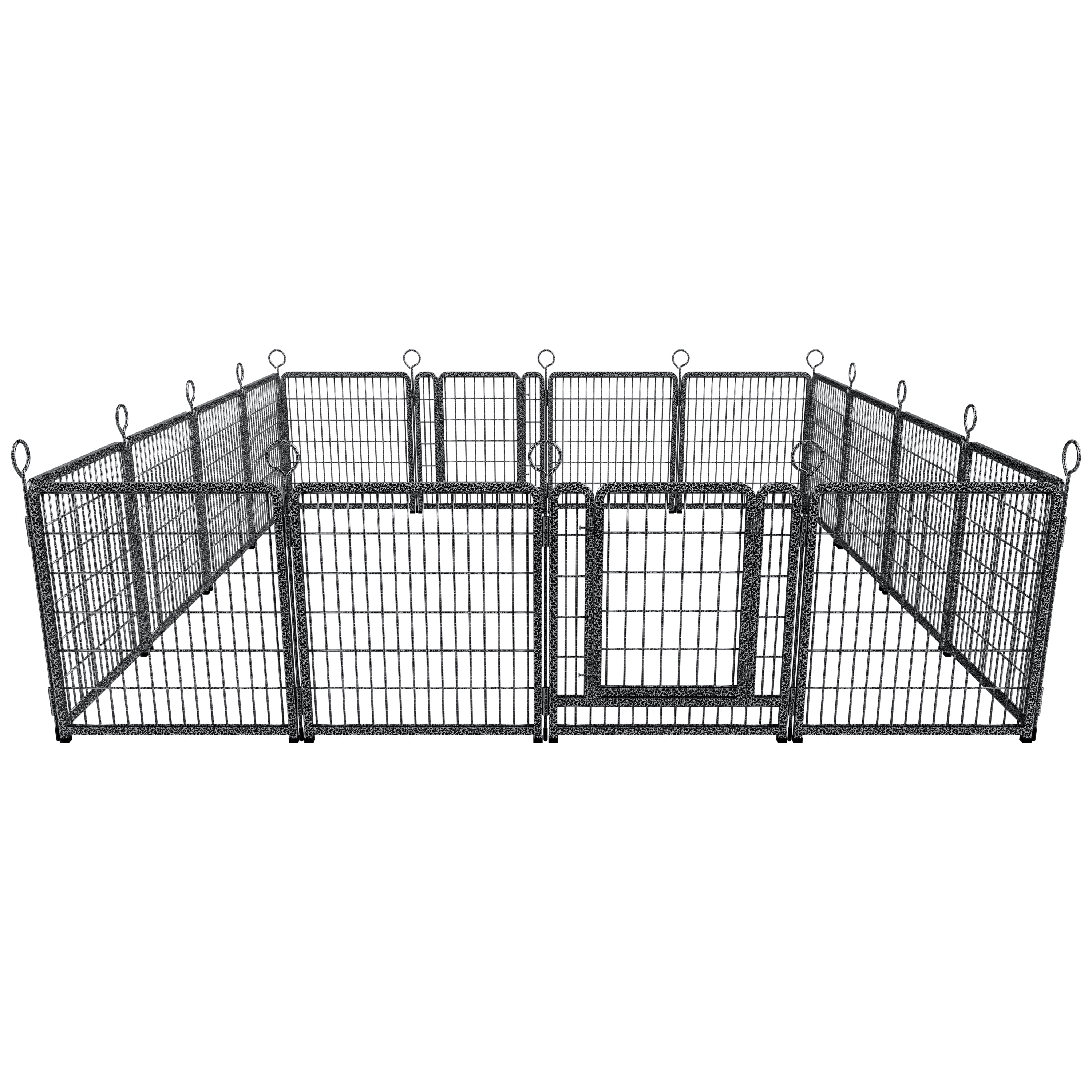Dog Playpen Outdoor Extra Wide 16 Piece Panels Heavy Duty Dog Fence 40" Height Anti-Rust with Doors Portable for RV Camping Yard, Total 37FT, 111Sq.ft, Snowy Black