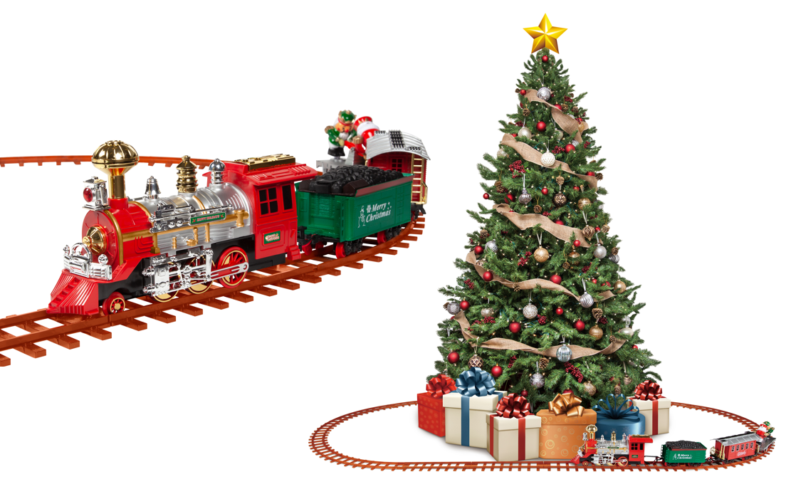 christmas tree mounted train set