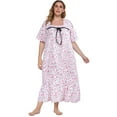 thumbnail image 6 of Women's Plus Size Nightgown Long Sleepshirts Short Sleeve Square Neck Ruffle Hem Floral House Dress Casual Loose Sleepwear, Pink 2XL, 6 of 9
