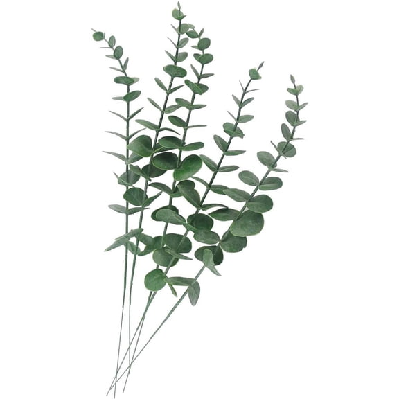 Sinhoon 5 Pcs Real Touch Leaf Artificial Eucalyptus Stem Faux Eucalyptuses Wedding Bouquet Centerpiece Home Decor (Green)