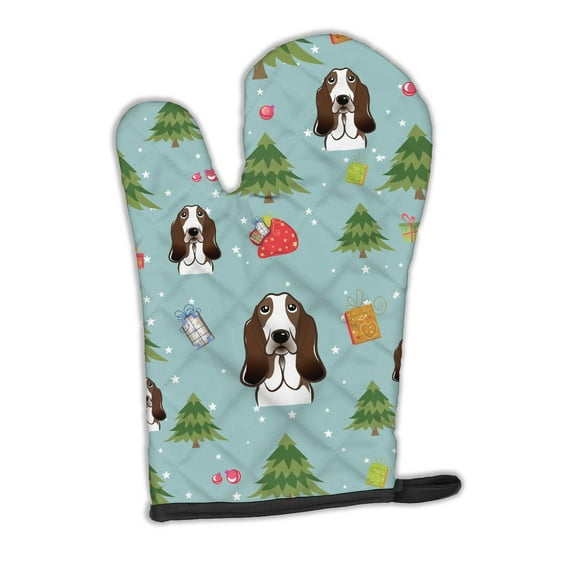 Carolines Treasures BB5032OVMT Christmas Basset Hound Oven Mitt Large multicolor
