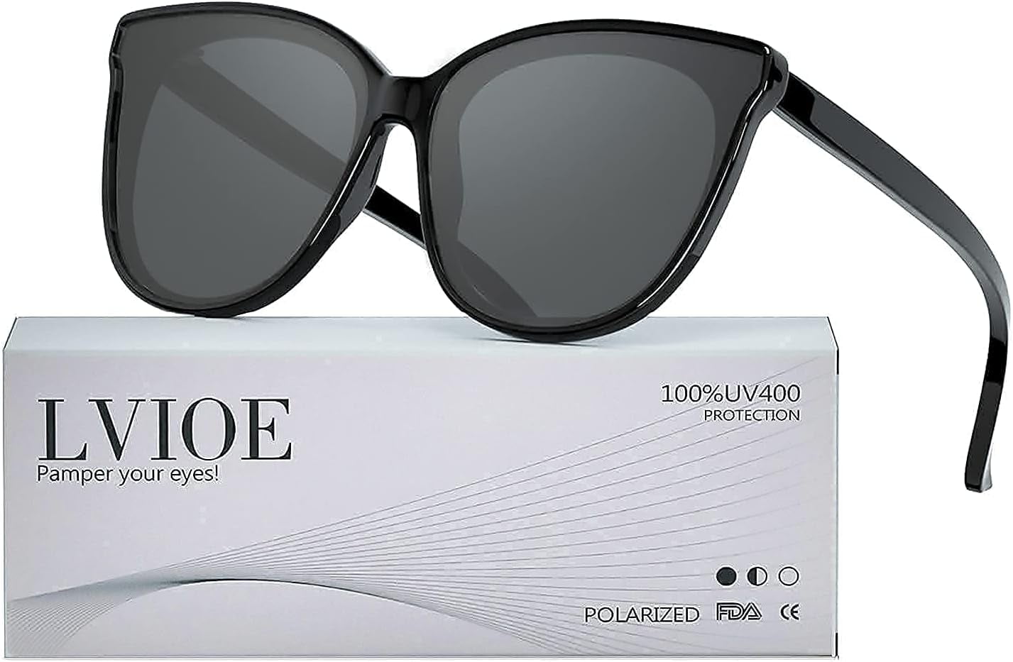 LVIOE Cat Eyes Sunglasses for Women, Polarized Oversized Fashion Vintage Eyewear for Driving Fishing - 99.99% UV Protection
