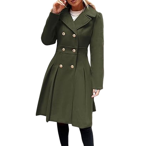 Women'S Trench Coat Fashion Lapel Double Breasted Thick A Line Pea Coats Jacket with Pockets Green S