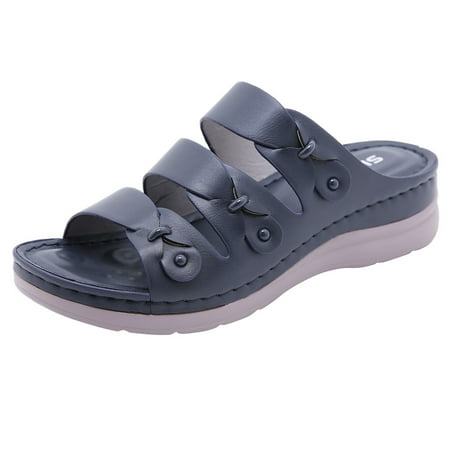 

House Shoes For Women Womens Slippers Women Summer Slip-On Wedges Beach Open Toe Breathable Sandals Shoes Slippers Blue