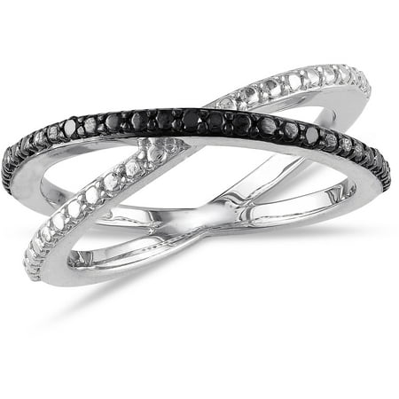 - Black Diamond-Accent Sterling Silver Crisscross Ring