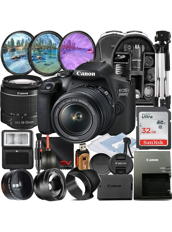 Canon EOS 2000D / Rebel T7 DSLR Camera with 18-55mm Zoom Lens + SanDisk 32GB Memory + Tripod + Backpack + SV Premium Accessory Bundle