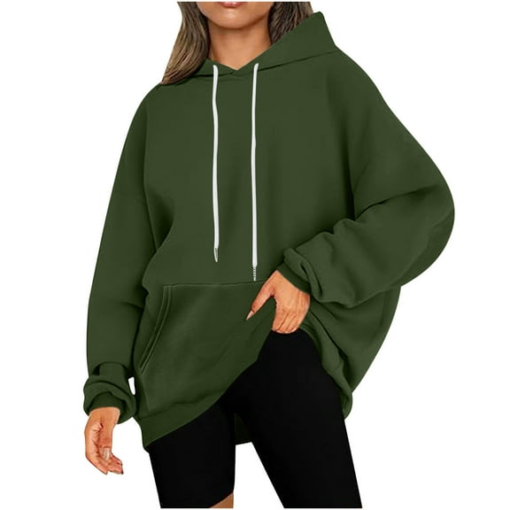 QUYUON Hoodies for Women Oversized Hooded Sweatshirts Winter Casual Long Sleeve Pullover Shirts Drawstring Comfy Loose Lightweight Fleece Fall Sweatshirts with Pockets Winter Clothes Green XXL