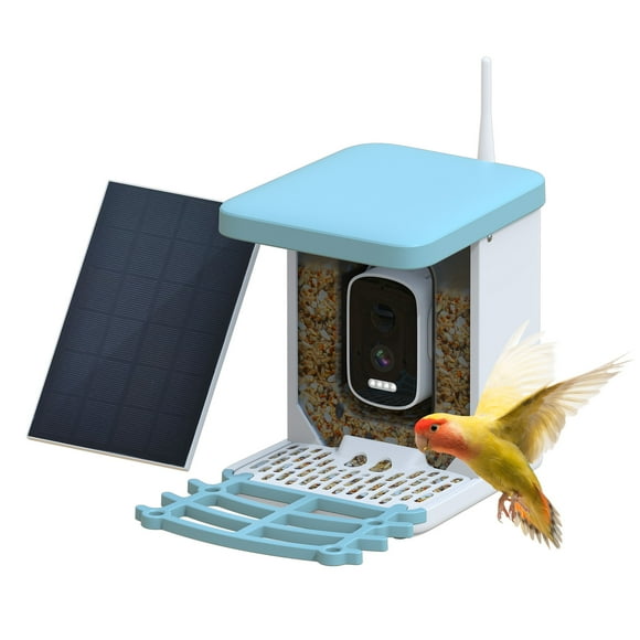 TFixol Mangeoire à Oiseaux Intelligente à Énergie Solaire avec Caméra 110°, Capacité 2L, Batterie 5000mAh, Étanche IP66, Bleu & Blanc, Inclut Application Tris Home