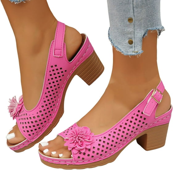 Women's Flower Dress Sandals Boho Beach Comfortable Platform Chunky High Heels Slingback Sandals