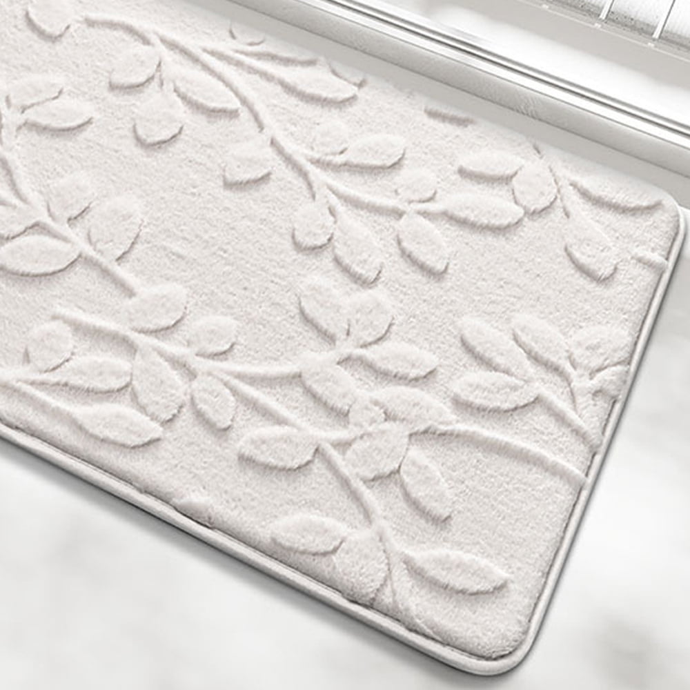 FUDAKUNA Soft Beige White Memory Foam Bathroom Rug 20"x32" Non-Slip Absorbent Plush Bath Mat Machine Washable
