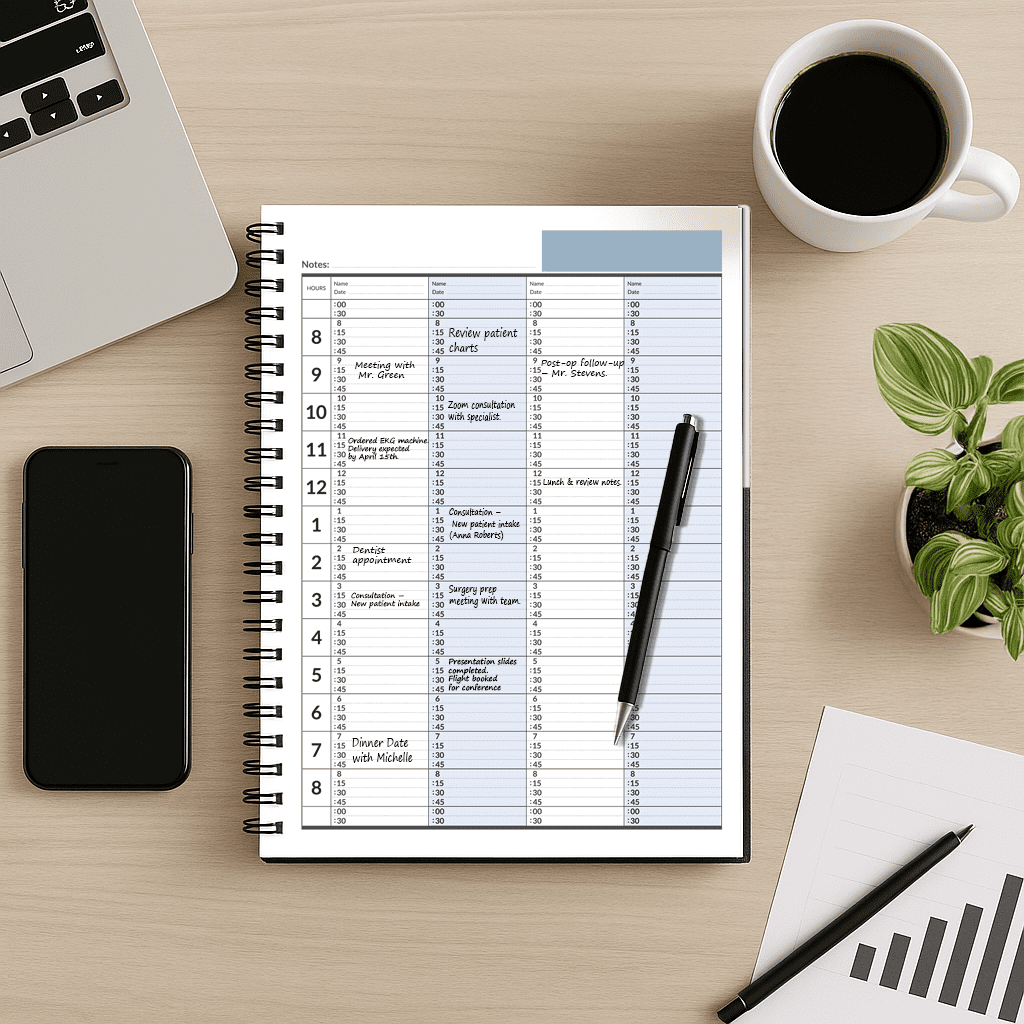 StriveZen Undated 2-Year Appointment Planner Book, Large 8" x 11" Hardcover Organizer with 4 Columns and 15-Minute Time Slots