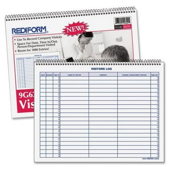 Rediform Visitor's Log Book 50 Sheet(s) - Wire Bound - 1 Part - 11" x 8 1/2" Sheet Size - White - White Sheet(s) - Blue Print Color - Recycled - 1 Each