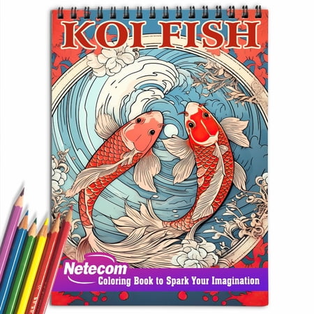 Koi Fish Spiral Bound Coloring Book Unleash Your Creativity with 30 Coloring Pages Capturing the Harmony and Serenity of Koi Fish in Peaceful Water Gardens