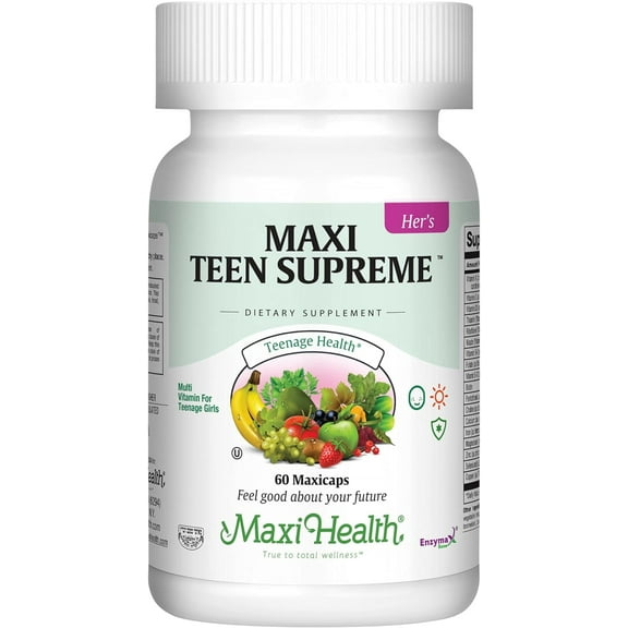 Maxi Health Teen Supreme Hers – Teen Girls Multivitamin with D3, Iron, Calcium – 60 MaxiCaps