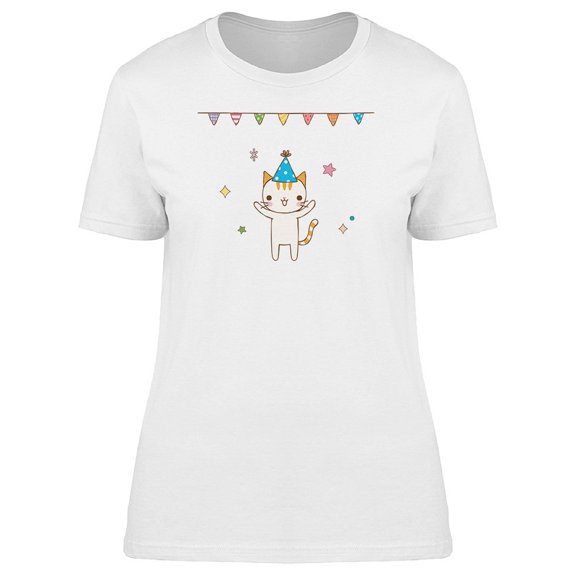 Cute Kitten Birthday Cartoon Tee Women's -Image by Shutterstock