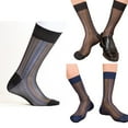 thumbnail image 2 of Huhudde Men's Middle Calf Dress Socks Thin Colorful Striped Design Formal Suit Sheer Silk Socks Hosiery for Business Setting, 2 of 11