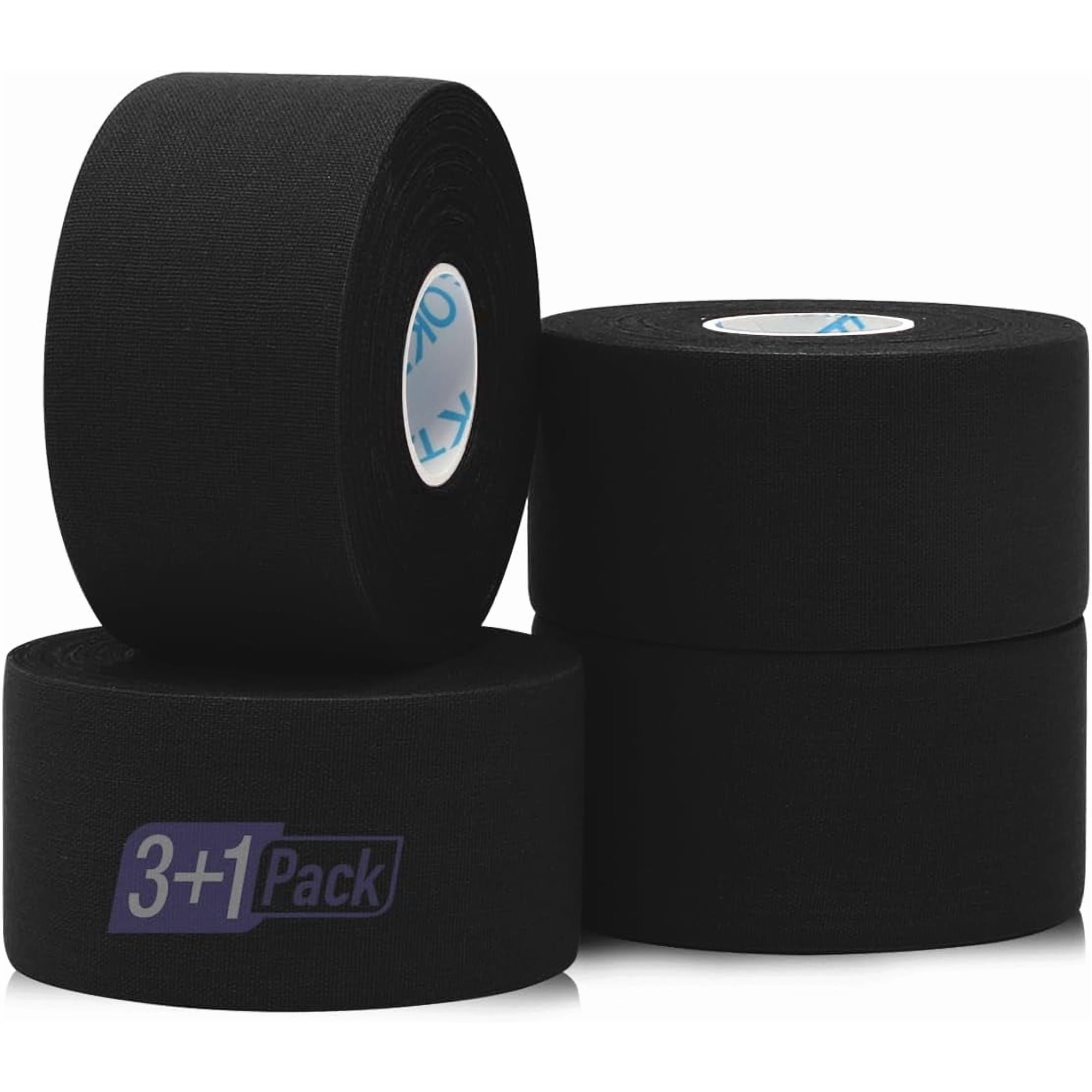 Athletic Sports Tape（4 Packs) - 45ft Per Roll Very Strong Tape for Athlete & Sport Trainers & First Aid Injury Wrap, Perfect for Fingers Ankles Wrist on Bat, Hockey Stick - Black